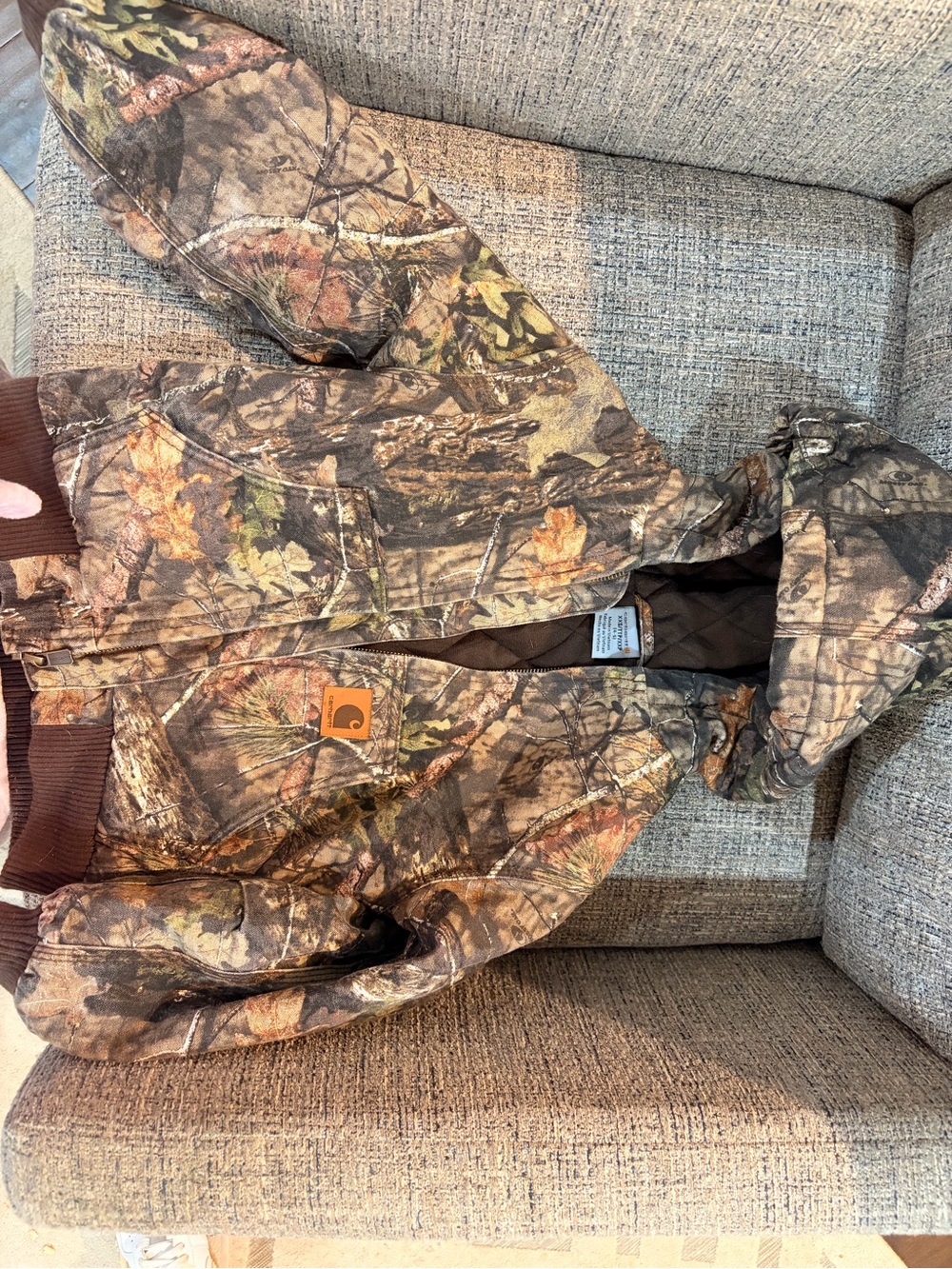 Kids Carhartt Brown and Green Realtree Camo Hooded Work Coat